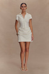 Tarryn Collared Cotton Mini Dress - White